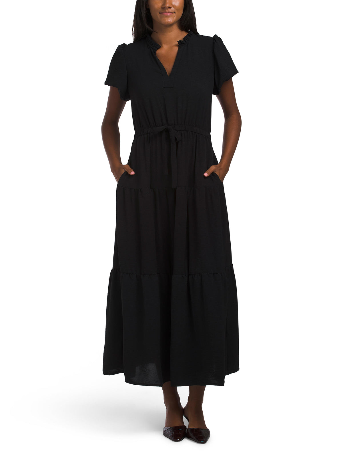 TAHARI ASL Puff Sleeve Qabaqlı Maxi Geyim