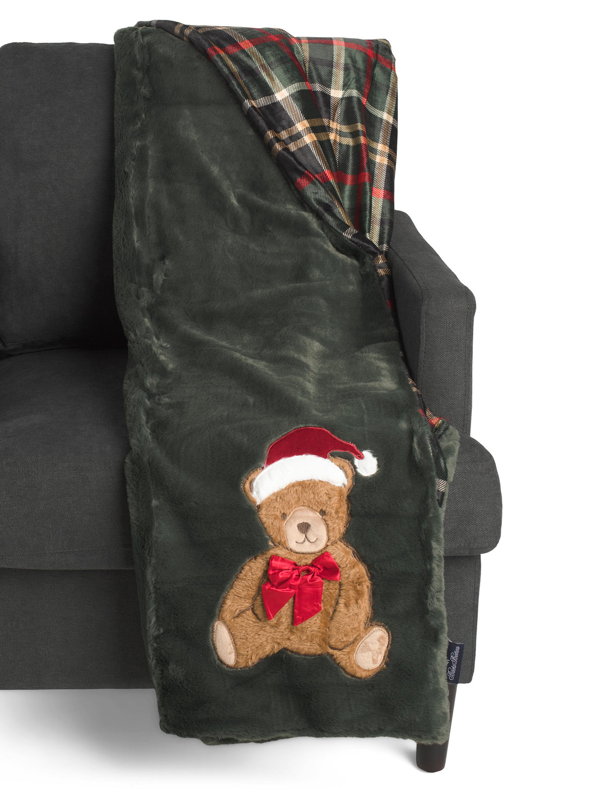 Santa Bear Reversible Plaid Faux Fur Atırğac