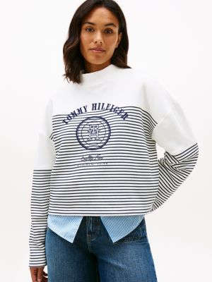 Tommy Hilfiger Dənizçilik Zolaqları Qısaldılmış Sveatşirt, Ekru YoxYox