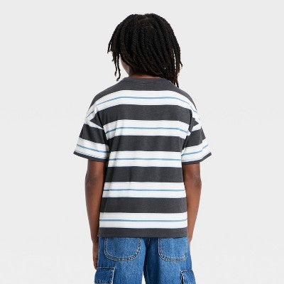 Cat & Jack Oğlan Qısa Kollu Çizgili Oversize T-Shirt Boz/Ağ M