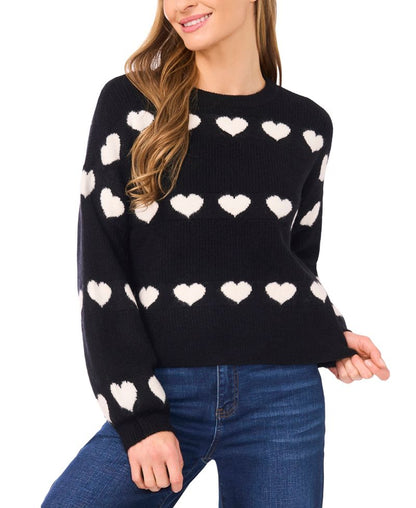 CeCe Qadın Valentine Crewneck Ürək Jacquard Uzun Qol Sviter