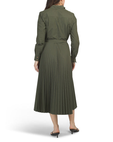 DEREK LAM 10 CROSBY Kenza Poplin Maxi Pleated Şəkilli Paltarlı Geyim
