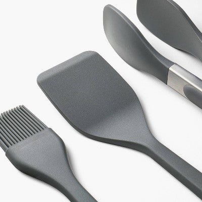 Figmint 3 Parçalı Silikon Mini Spatula Fırça Və Maşa Seti Tünd Boz