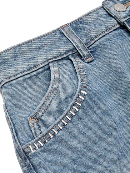 PINK Denim Yüksək Bel A-Line Qısa Şalvar