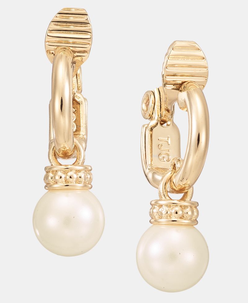 Lauren Ralph Lauren Qızılı Şüşə İnci Sallanan Huggie Rahat Klip Sırğalar