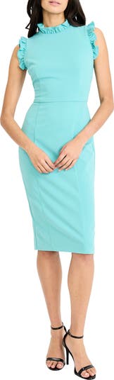 Maggy London Fırfırlı Mock Neck Düz Geyim
