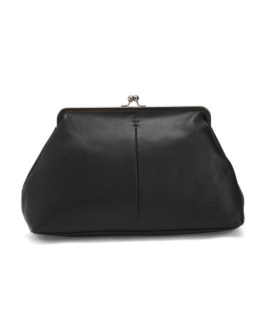 AMERICAN LEATHER CO. Leather Grace Oversized Kiss Lock Clutch