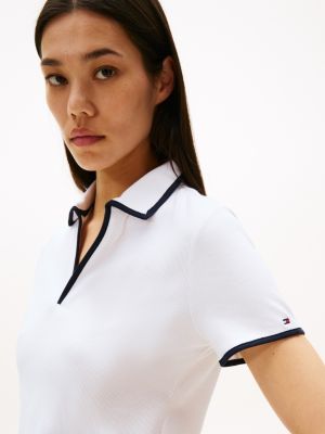 Tommy Hilfiger Tipli Bölünmüş Yaxa Stretch Polo, Optik Ağ