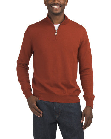 Extrafine Merino Wool Quarter Zip Mock Neck Sweater