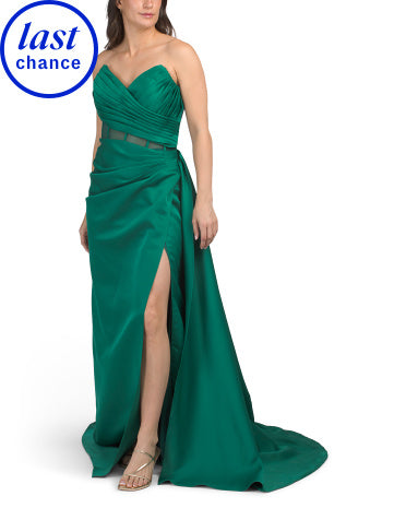 TERANI COUTURE Strapless Mesh Geyimi Ön Yarığı İle