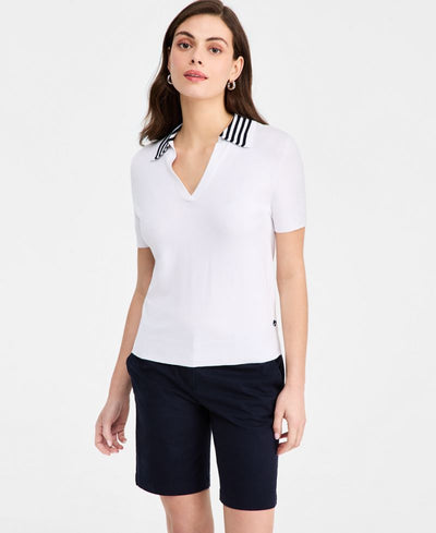 Nautica Qadın Çizgili Johnny-Collar Sveteri