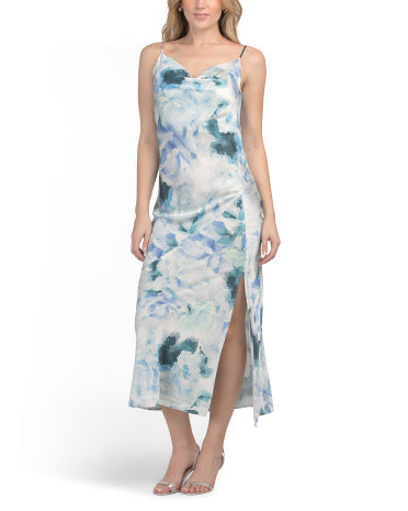 RACHEL ZOE Satin Drapeli Boyun Maxi Slip Geyim