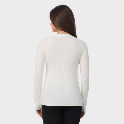 Warm Essentials by Cuddl Duds Qadın Aktiv Uzun Qolu Crewneck Bluzka - Fil Dişi S