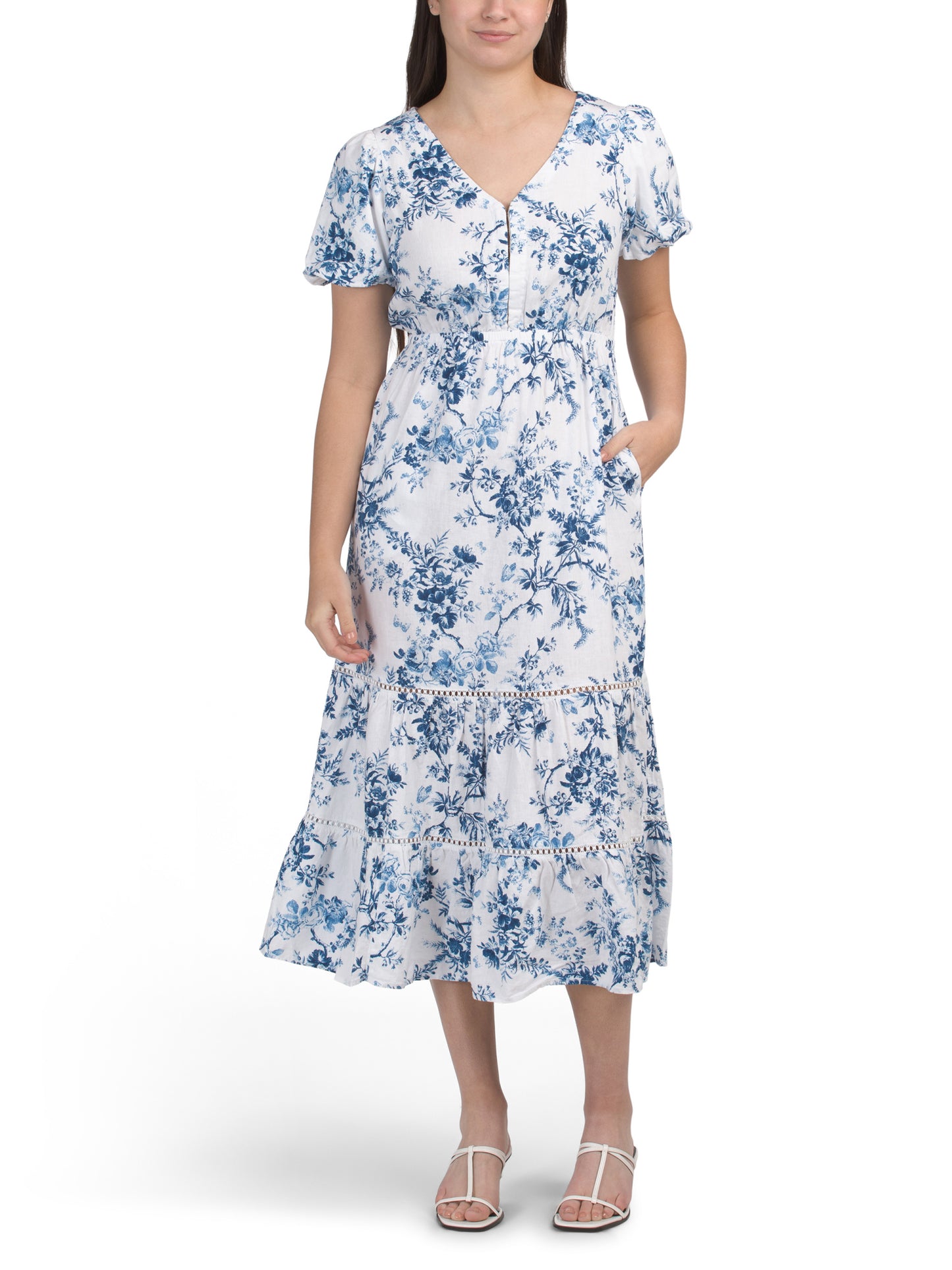 LAURA ASHLEY Kətan Qarışımlı Şişkin T袖 Pileli Maksi Geyim