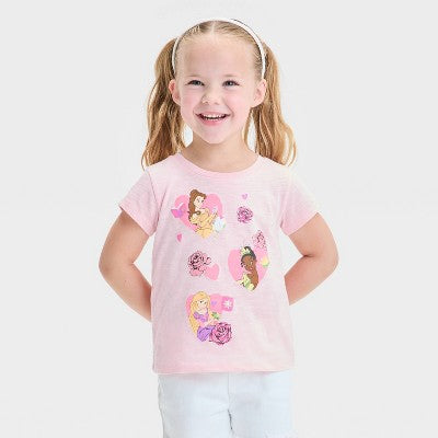 Disney Uşaq Qız Rose Prinsesi Qısa T袖 Grafik Köynəyi - Çəhrayı Pembe 2T