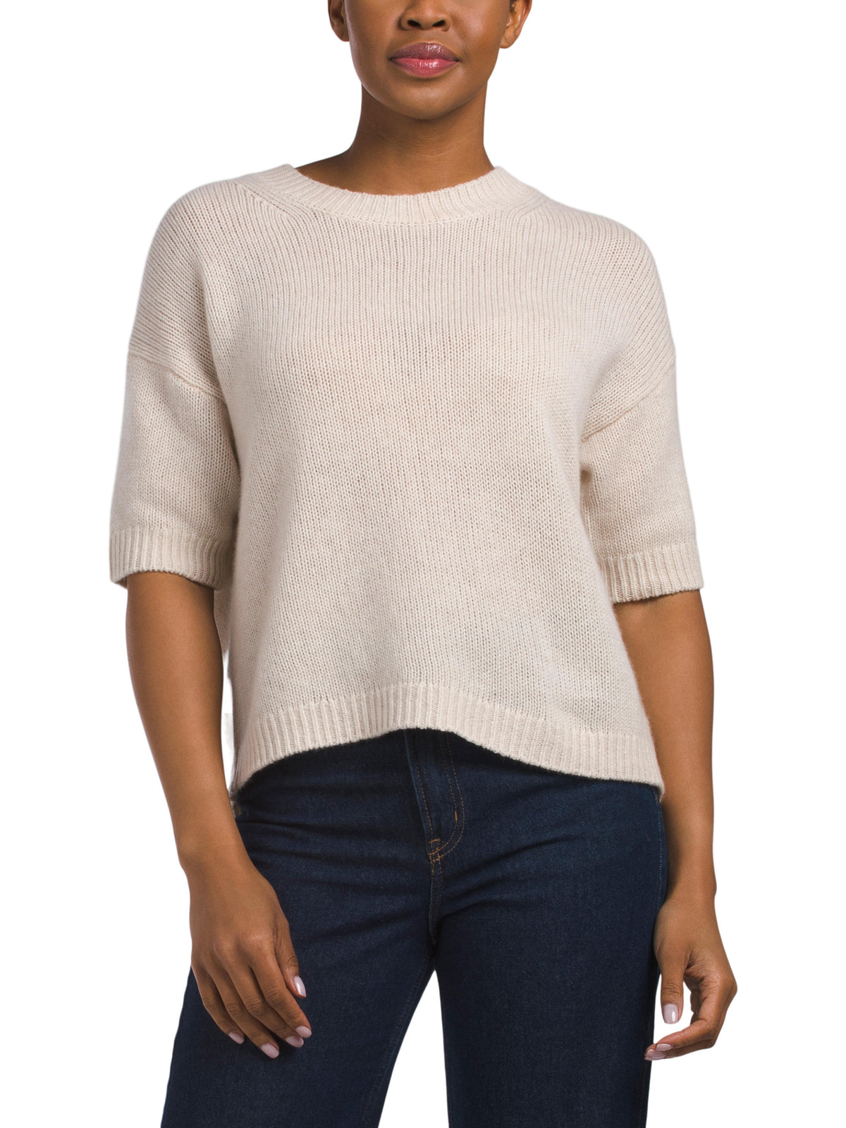 Cashmere Qısa Tərəvətli Qalın T-Shirt