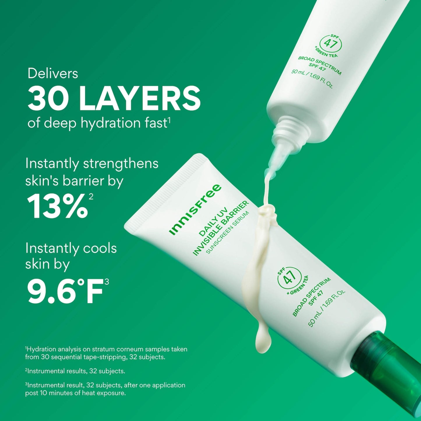 innisfree Invisible Barrier Koreya Günəş Kremi Serumu SPF 47 Çəcək Çayı və Hialuron Turşusu ilə