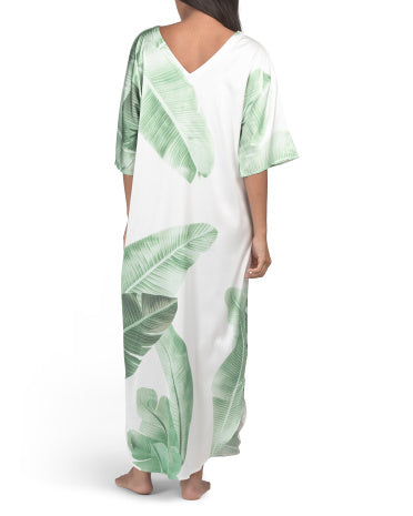 DALIA MACPHEE Palm Yapraklarıyla Saten Kaftan
