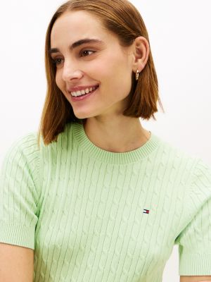 Tommy Hilfiger Qısa Kollu Kabel Örmə Sviter, Frosty Lime