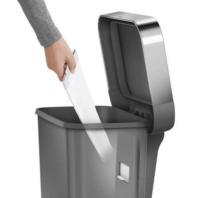 simplehuman 45L Mətbəx Pilləli Çöp Ləgəni Gri Plastik Düzbucaqlı Çöp Qabı Güclü Polad Pedalı