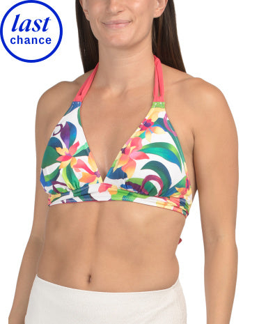 Tropical Blooms Reversible Halter Swim Top Qadın Üzgüçülük Topası