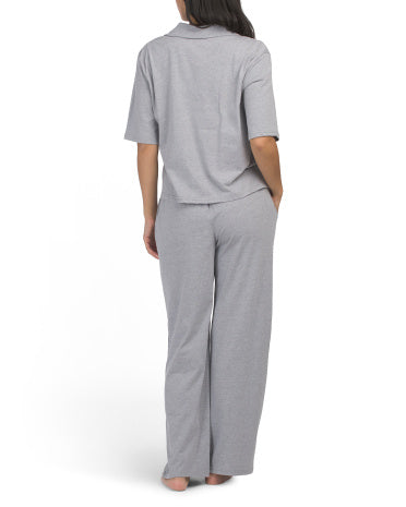 BORN ORGANICS 2 Hissəli Üzəri Çentik Yaxa və Bəl Kordonlu Pijama Dəsti