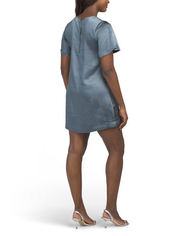 LILLA P Flutter Sleeve Satin Mini Dress