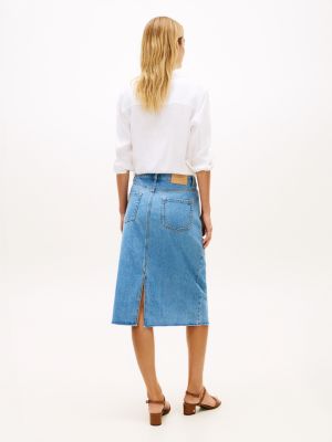 Tommy Hilfiger Xam Kənarı Denim Midi Etek, Orta Yuyulmuş
