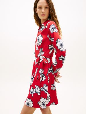 Tommy Hilfiger Çiçəkli Naxışlı Krep Sarma Geyim, Əsas Qırmızı