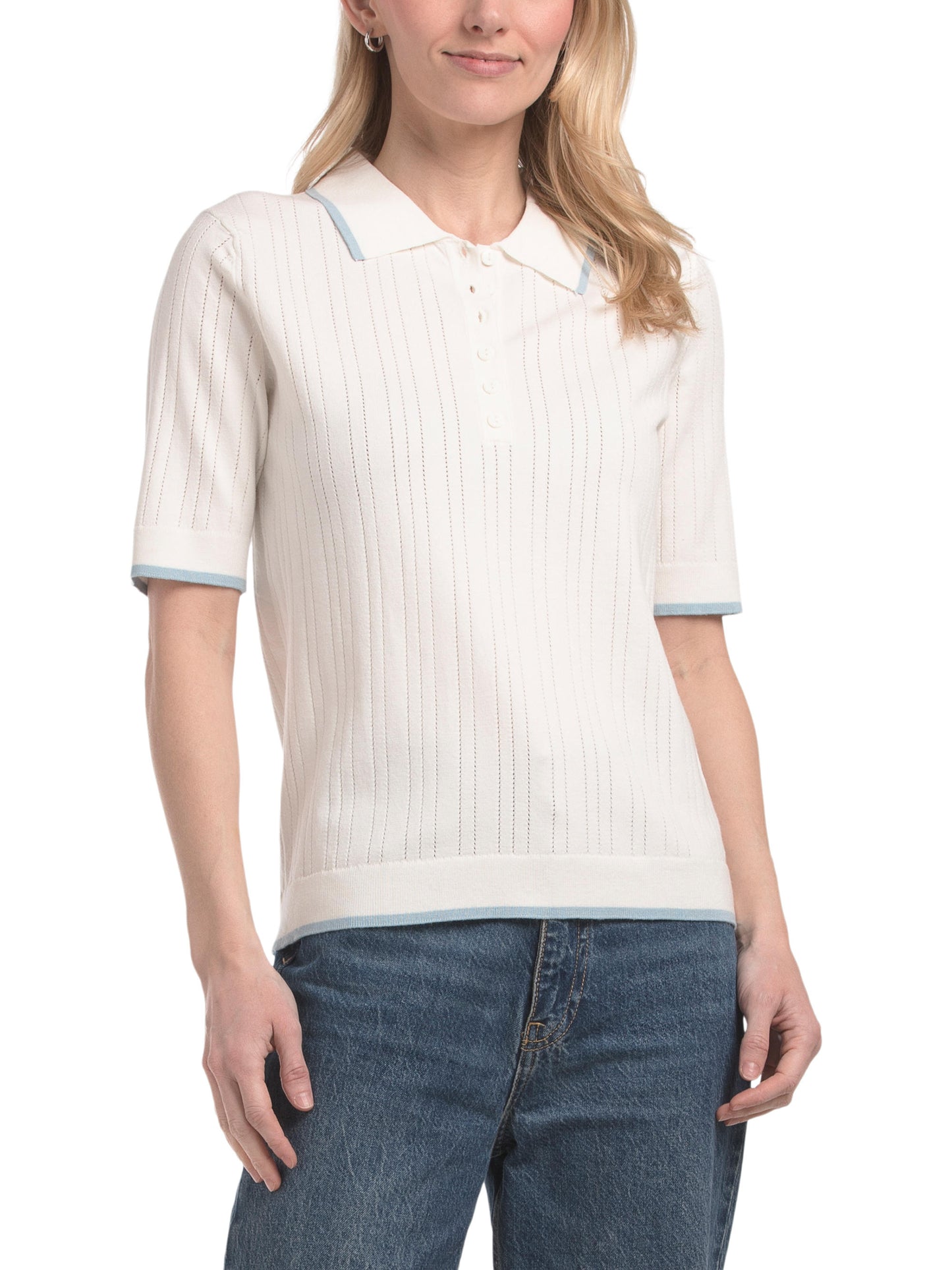 Yarım Düymə Açılan Novelty Dikişli Polo Bluzu