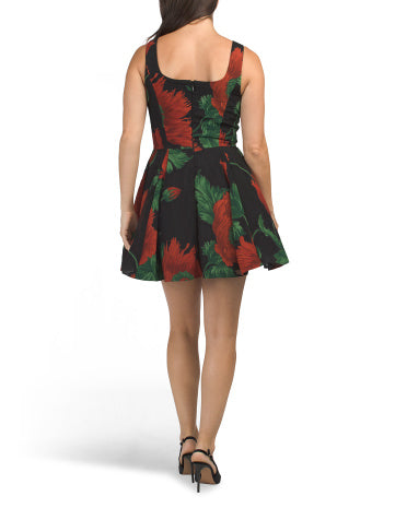DRESS THE POPULATION Jacquard Çiçəkli Desen Mini Geyim