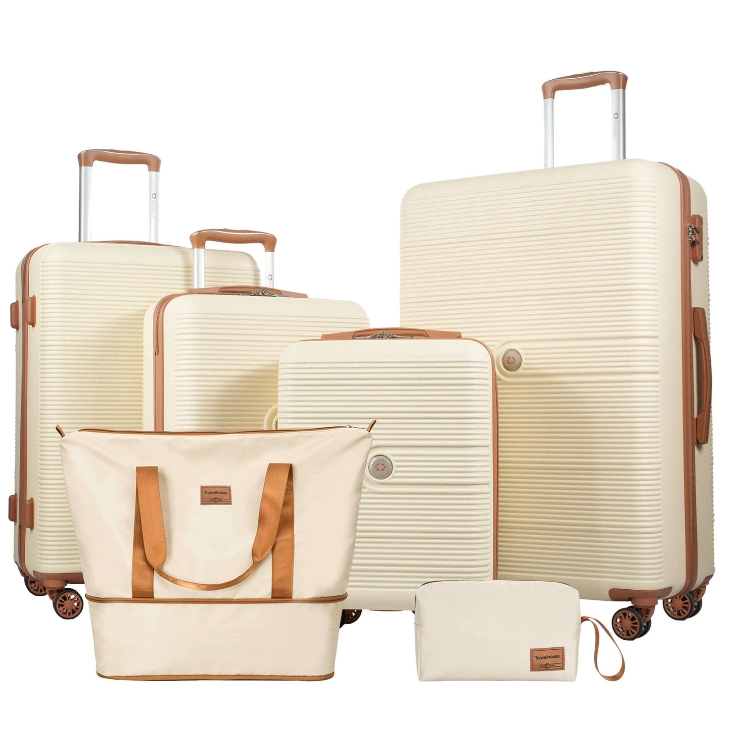Travelhouse 6 Parçalı Qatı Korporus Səyahət Çantası Yüngül Çanta TSA Kilidli və Fırlanan Təkərlərlə və Duffel Çanta, Ağ YoxYox