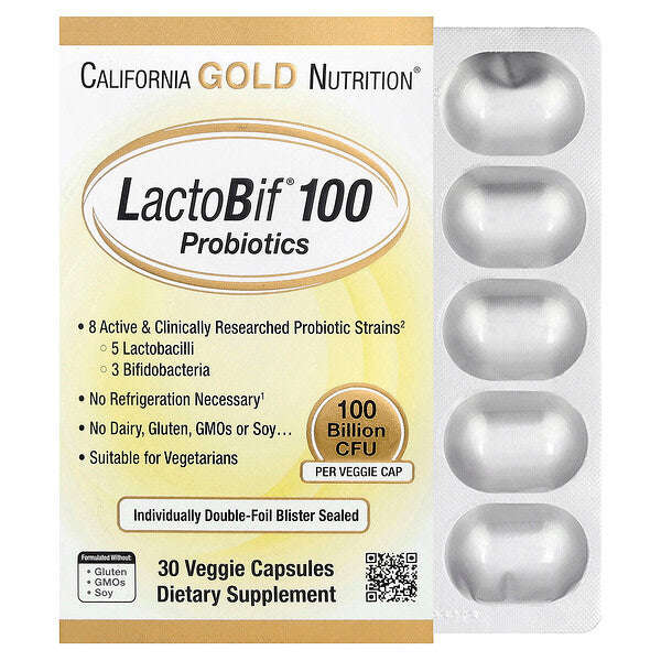 California Gold Nutrition Lactobif 100 Probiotiklər 100 Milyard CFU 30 Bitki Kapsulu YoxYox
