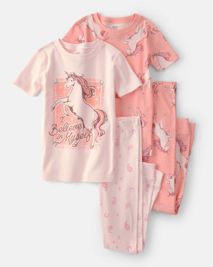 Carter's Qız Unikorun 100% Pambıq Rahat Oturan 4 Parçalı Pijama Dəsti - Çəhrayı