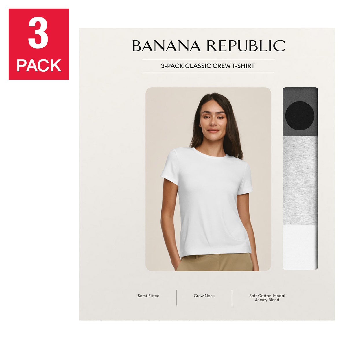 Banana Republic Qadın Crew Boyunlu Qısa Kollu T-Shirt 3-Pack XL