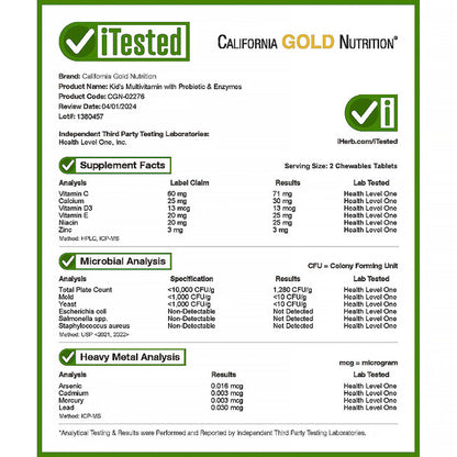California Gold Nutrition Uşaq üçün Çevrilən Multivitaminlər Probiotiklər və Enzimlərlə