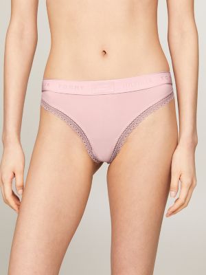 Tommy Hilfiger Hilfiger Badge Dantelli Tanga, Whimsy Çəhrayı