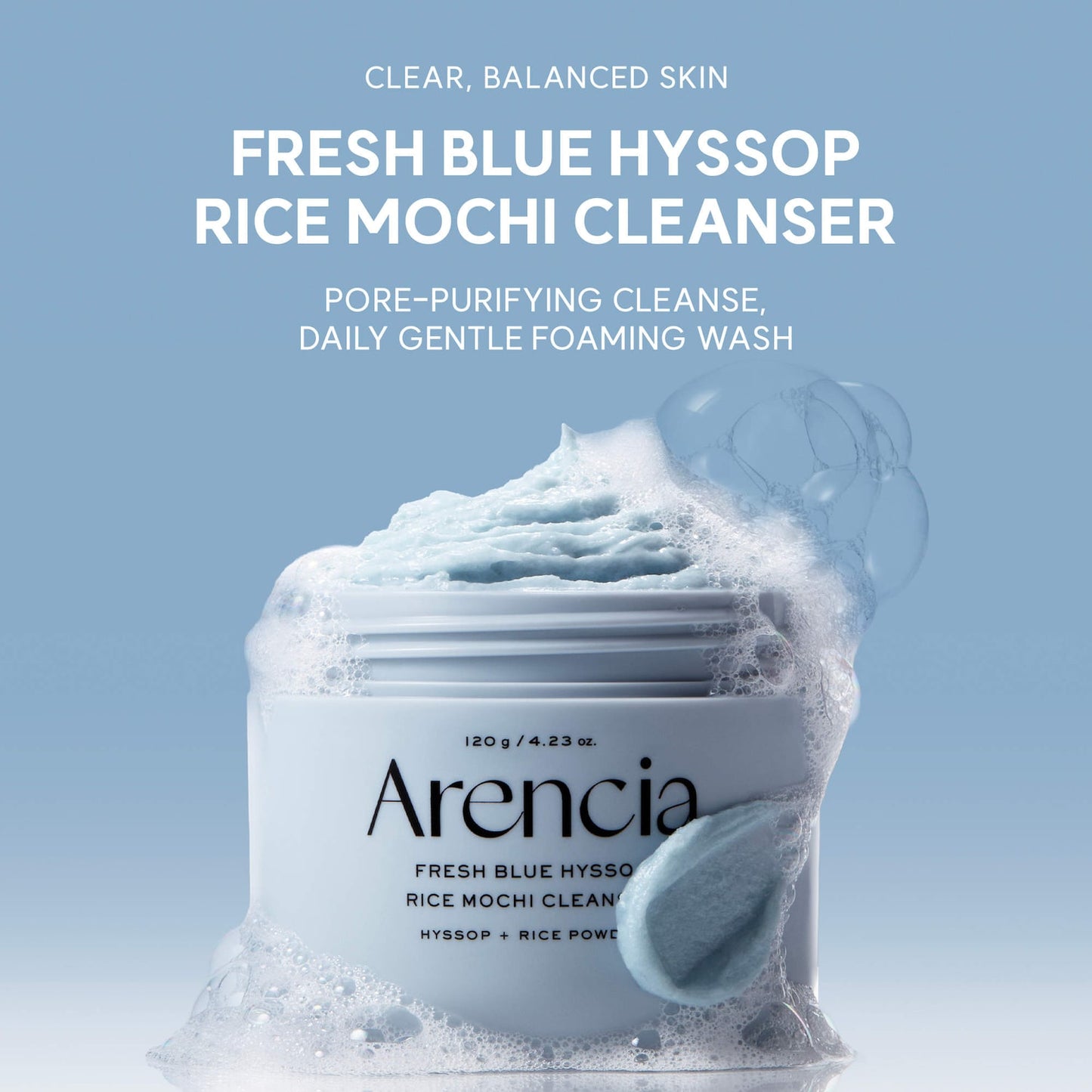 Arencia Fresh Blue Hyssop Rice Mochi Yağlı Dəri üçün Köpüklü Təmizləyici Bentonit Gillə