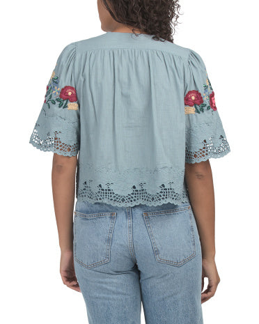 LOVE THE LABEL Qısa Tərəfli Işlemeli Bluzka