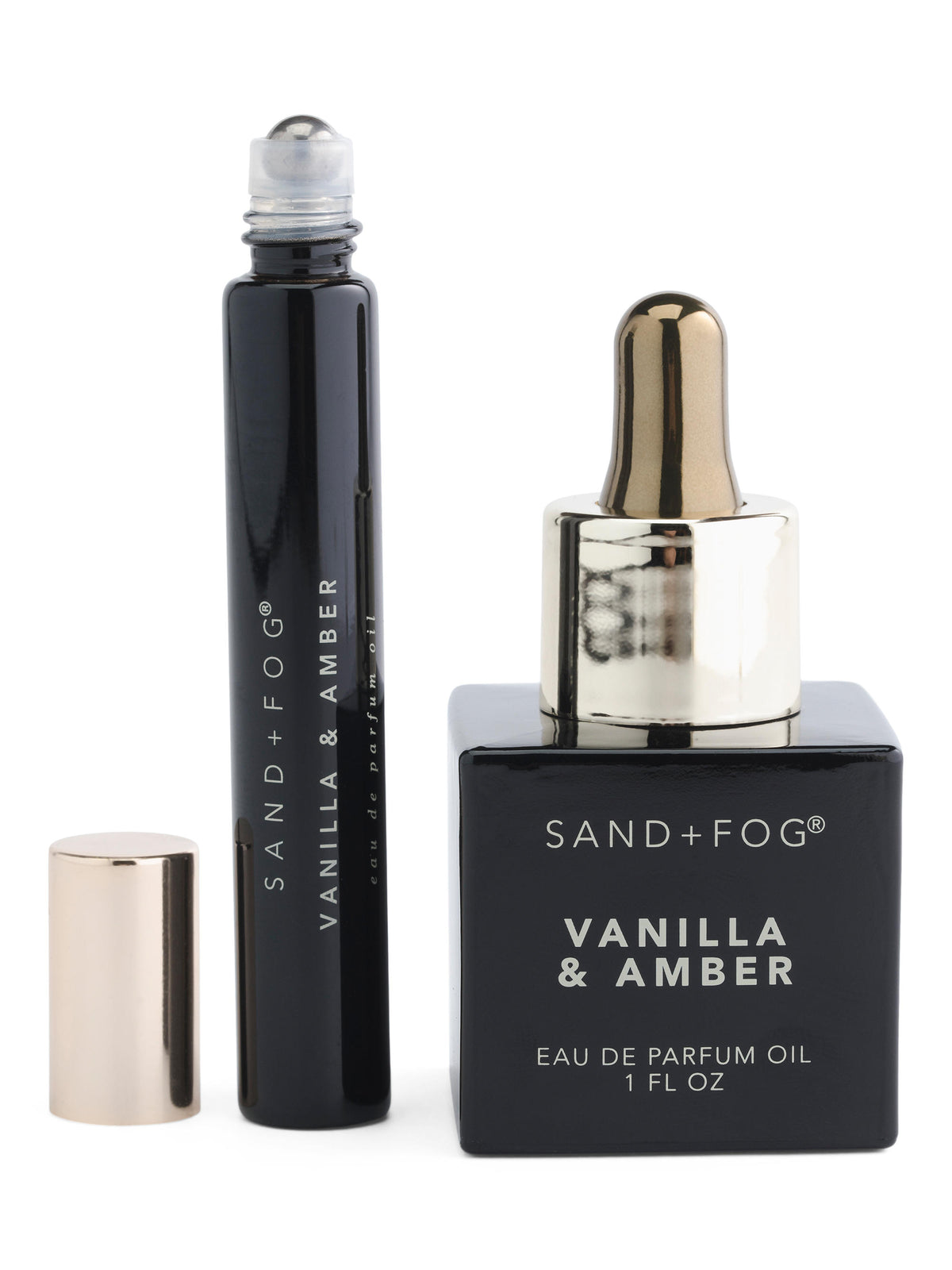 SAND AND FOG 2-Parça Vanil Amber Yağı Damlatıcı və Parfüm Rulosu Qutulu Set