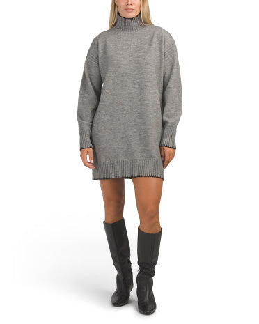 MAX STUDIO LONDON Uzun Qollu Turtleneck Mini Sıraqlı Geyim Whipstitch Bəzəkli