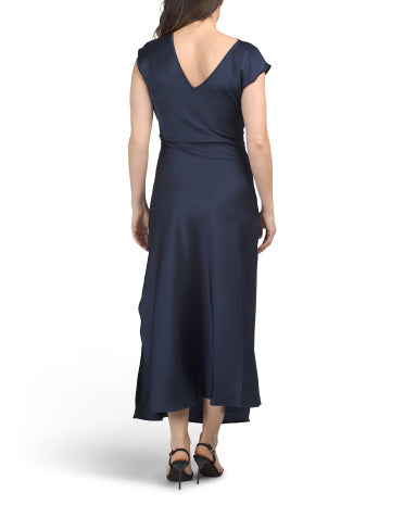 SAM EDELMAN Drape Neck Satin Midi Dress
