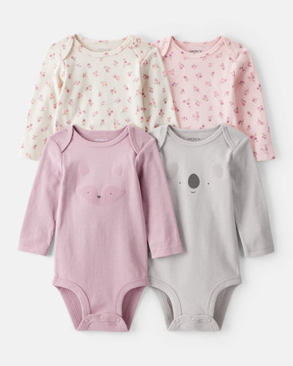 Carter's Qız Uşaq 4-lü Koala Naxışlı Pambıq Uzun Qol Bodysuitləri - Çoxrəngli