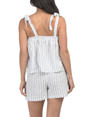 CAMBRIDGE & COTTON Pamuk Seersucker Shoreline Üst və Şort Pijama Dəsti