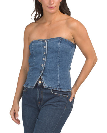 CURRENT/ELLIOTT Askısız Düyməli Ön Bustier Tüp Bluzka
