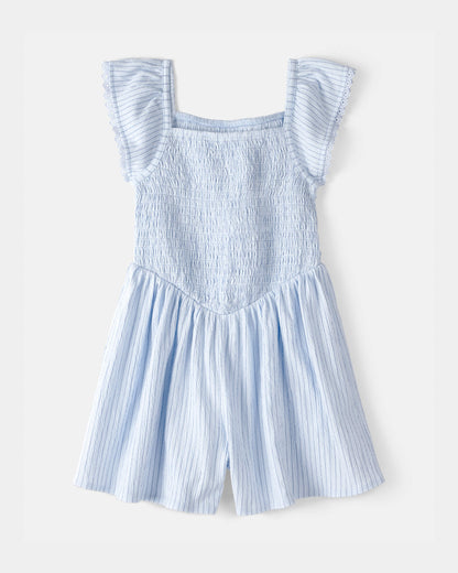 Carter's Qız Çizgili Büzgülü Romper - Mavi