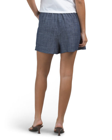 ELLEN TRACY Linen Qarışımlı Qatlanmış Chambray Skort