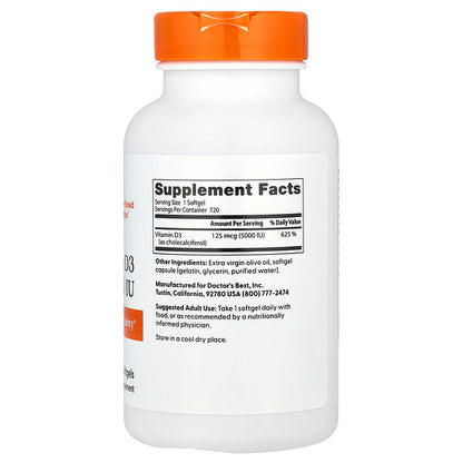 Doctor's Best Vitamin D3 125 Mcg 5000 IU 720 Softgels