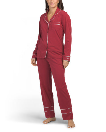 PETITE PLUME 2-Parçalı Pima Pambığı Luxe Astaire Üst və Şalvar Pijama Dəsti