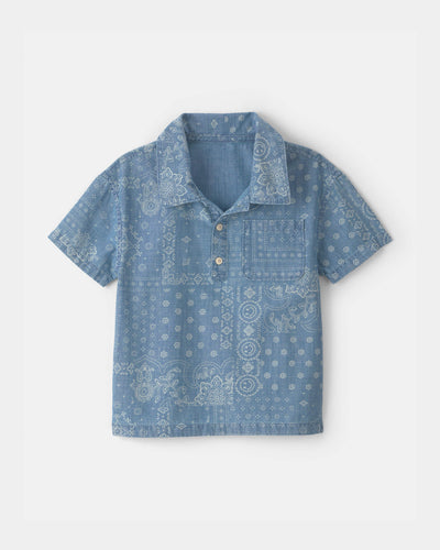 OshKosh B'gosh Oğlan Bandana Cambrik Qısa Kollu Polo Köynəyi - Mavi
